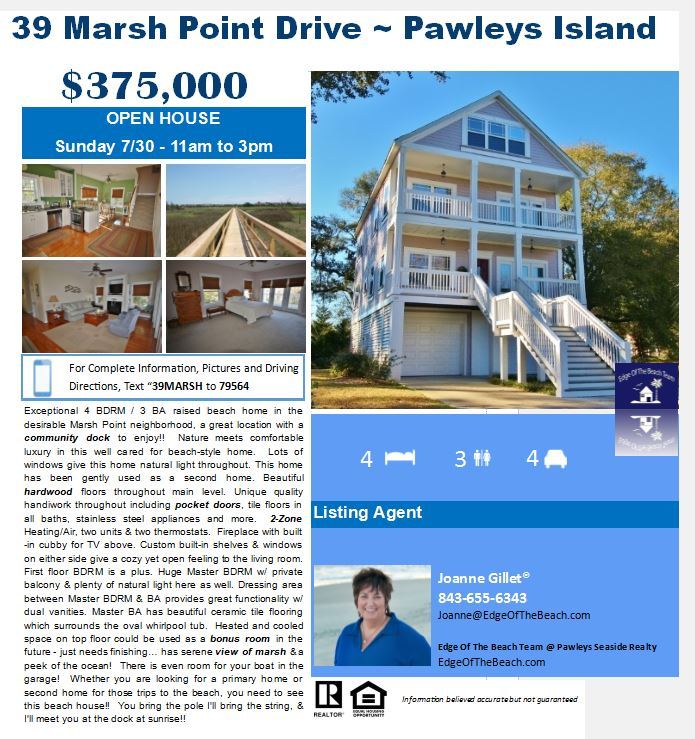 39 Marsh Point Pawleys Island Open House this Sunday